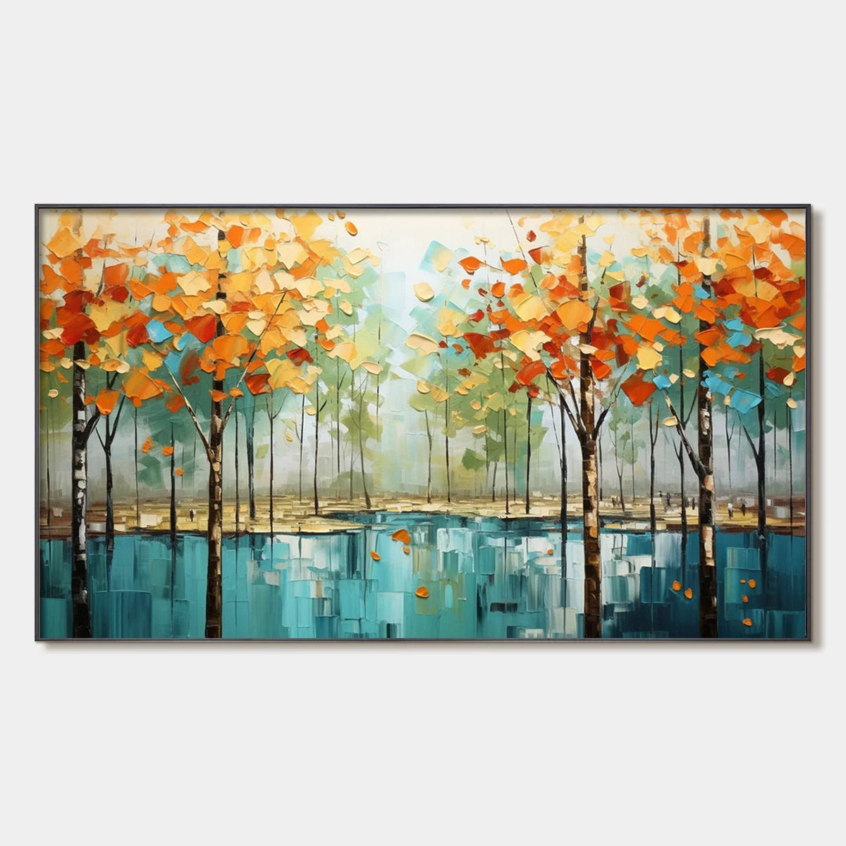 AUTUMN REFLECTIONS: Textured Landscape Oil Painting | hanging in living room, textured wall art