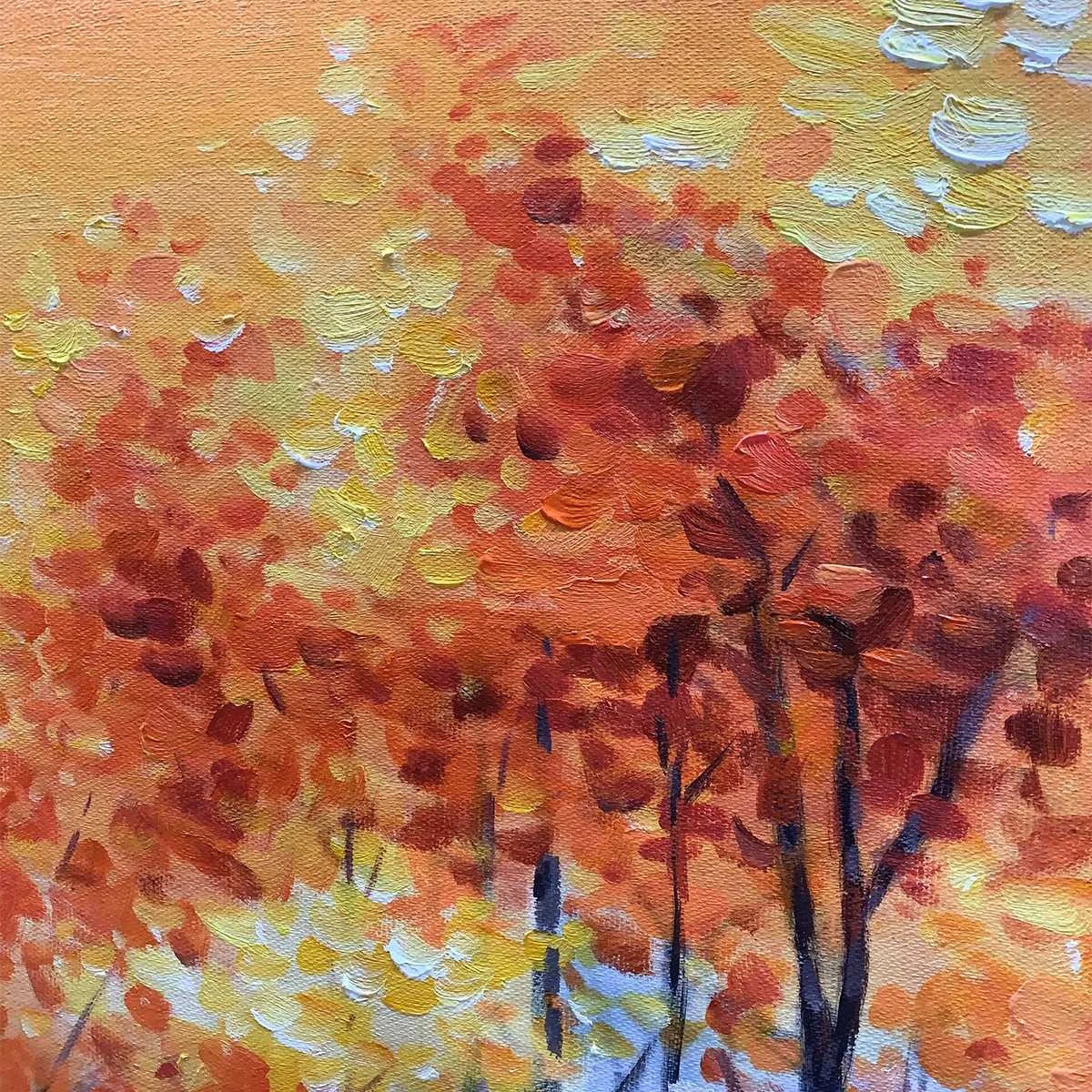 AUTUMN SERENADE: Tranquil Lake and Mountain Landscape Oil Painting | rectangular format, hand-painted canvas edge