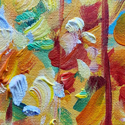 AUTUMN SUNRISE: Panoramic Forest Landscape Painting in Orange and Yellow | rectangular format, hand-painted canvas edge