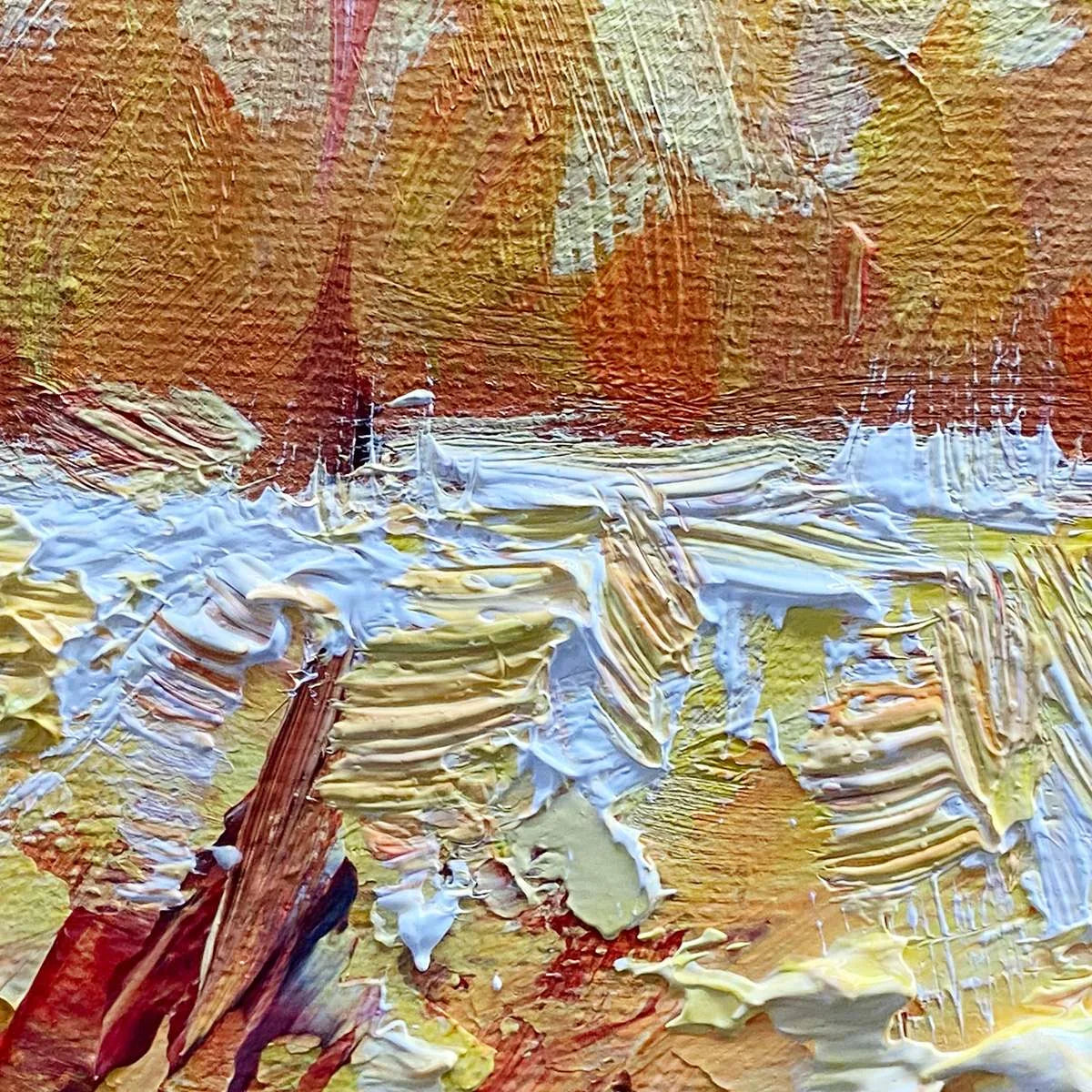AUTUMN SUNRISE: Panoramic Forest Landscape Painting in Orange and Yellow | black frame version on white wall
