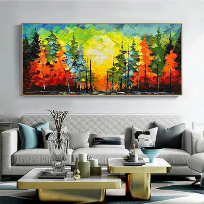AUTUMN SYMPHONY: Impasto Forest Painting in Vibrant Colors | impasto closeup, raised brushwork detail