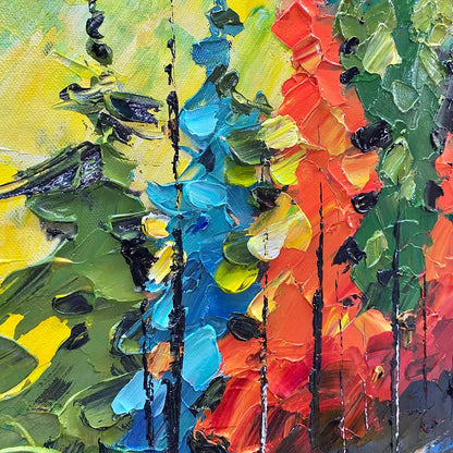 AUTUMN SYMPHONY: Impasto Forest Painting in Vibrant Colors | rolled canvas, ready for custom framing