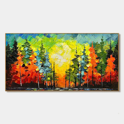 AUTUMN SYMPHONY: Impasto Forest Painting in Vibrant Colors | hanging in living room, impasto wall art