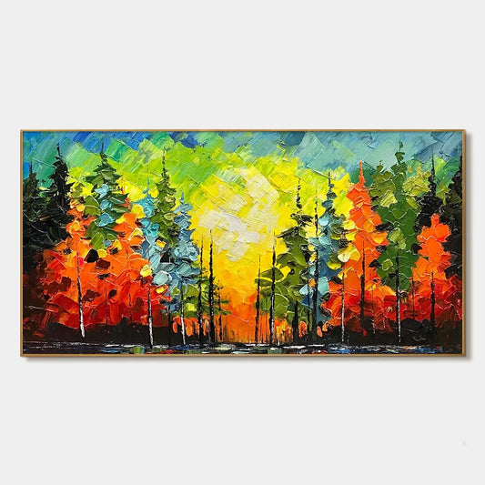 AUTUMN SYMPHONY: Impasto Forest Painting in Vibrant Colors | hanging in living room, impasto wall art