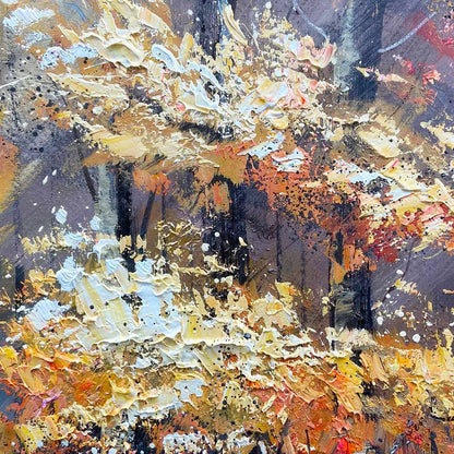 AUTUMN TRAIL: Textured Autumn Forest Landscape Painting | rectangular format, hand-painted canvas edge