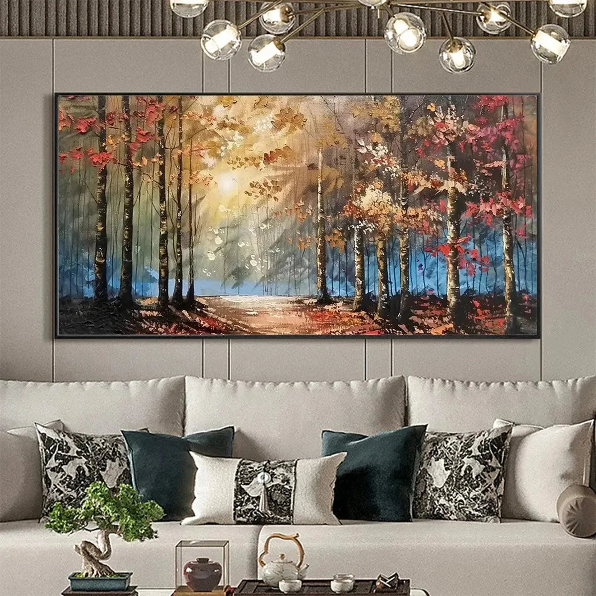 AUTUMN TRAIL: Textured Autumn Forest Landscape Painting | rolled canvas, ready for custom framing