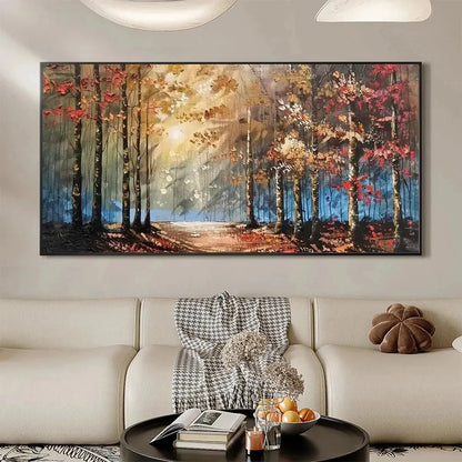 AUTUMN TRAIL: Textured Autumn Forest Landscape Painting | textured mood, soft natural light studio shot