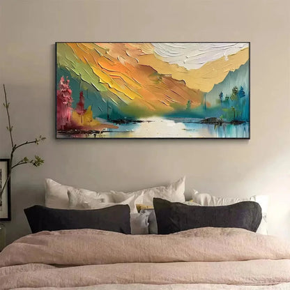 AUTUMN VALLEY: Textured Landscape Painting | black frame version on white wall