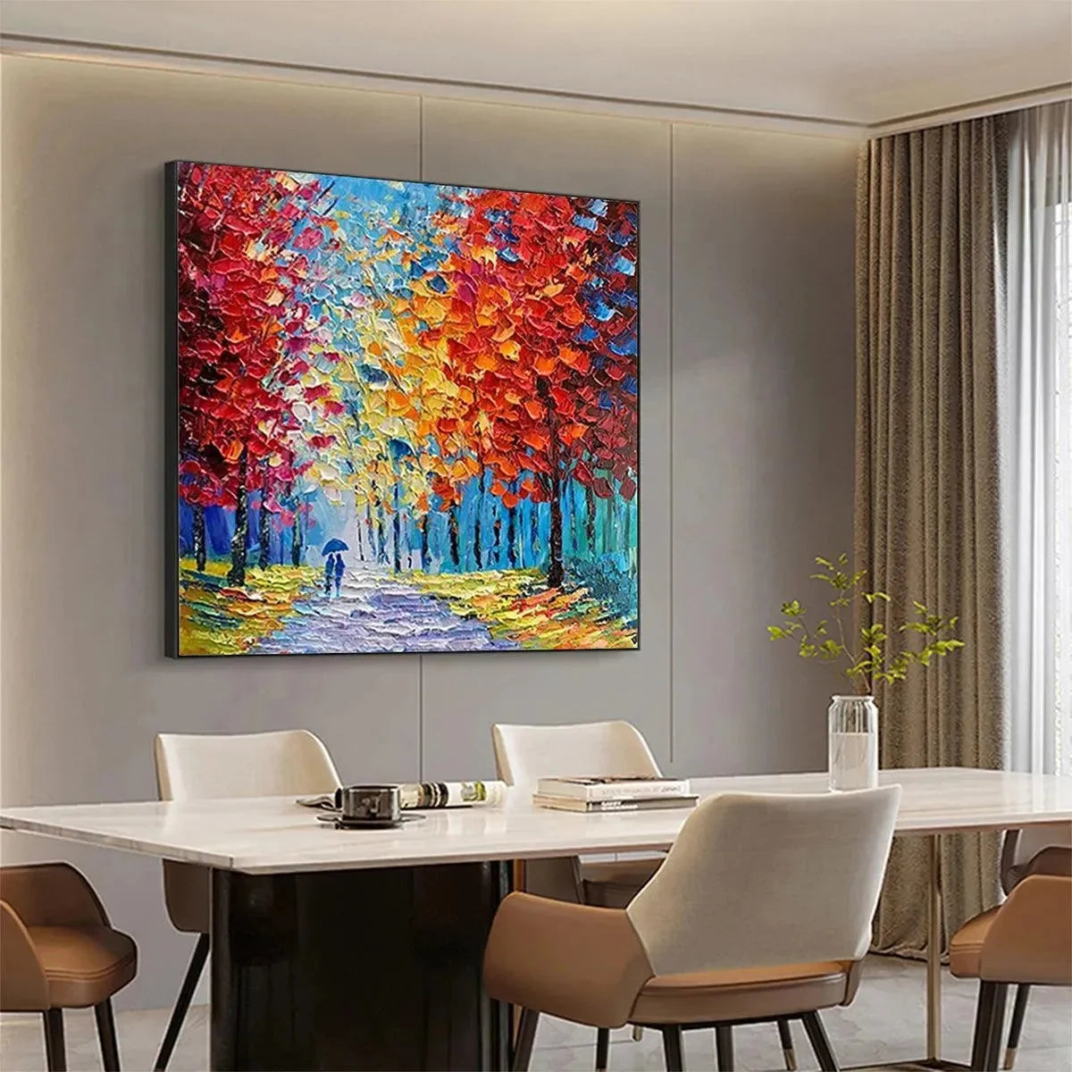 AUTUMN WALK: Textured Impasto Painting of a Couple Walking in an Autumn Forest | rolled canvas, ready for custom framing