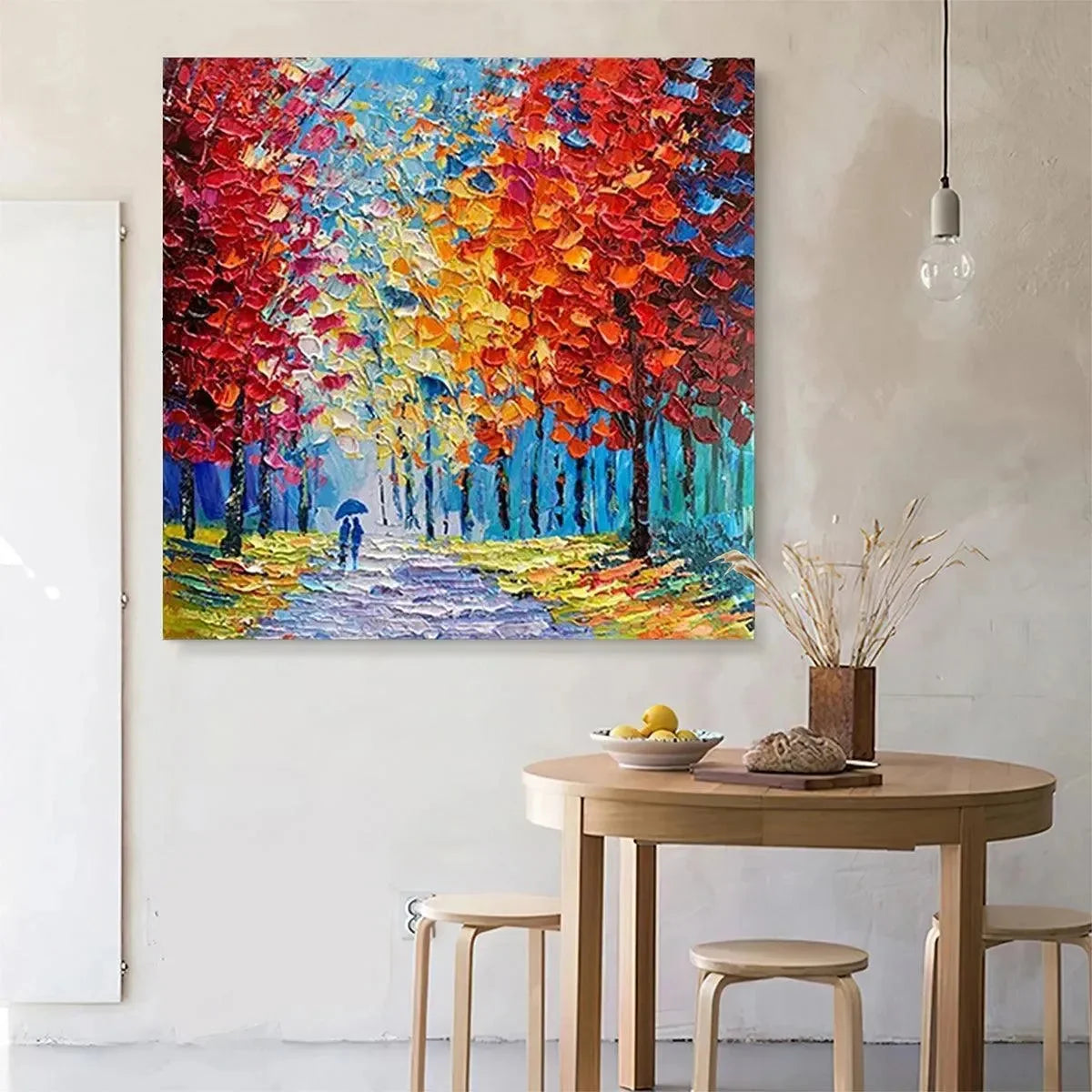 AUTUMN WALK: Textured Impasto Painting of a Couple Walking in an Autumn Forest | impasto mood, soft natural light studio shot