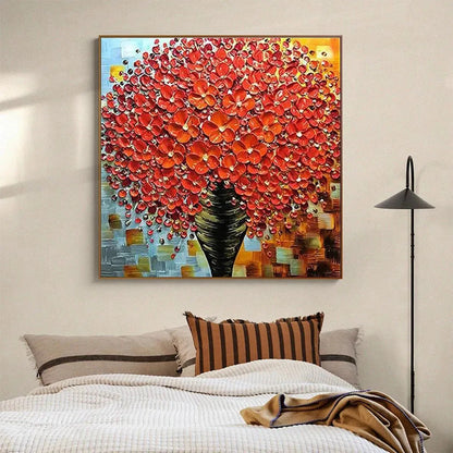 CRIMSON BOUQUET: Textured Impasto Floral Painting in Red | rolled canvas, ready for custom framing