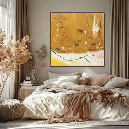 AUTUMN WHISPER: Earthy Abstract Painting for Modern Wabi Sabi Decor | black frame version on white wall