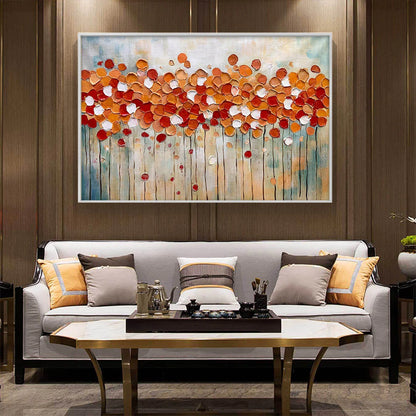AUTUMN WHISPERS: Abstract Landscape Impasto Oil Painting | black frame version on white wall