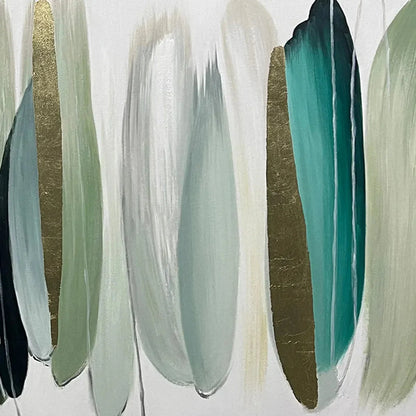 AUTUMN WHISPERS: Abstract Painting in Pink, Green, and Gold, Horizontal Canvas, Modern Wall Art | rectangular format, hand-painted canvas edge
