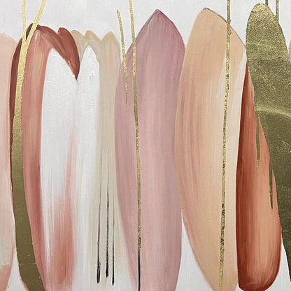 AUTUMN WHISPERS: Abstract Painting in Pink, Green, and Gold, Horizontal Canvas, Modern Wall Art | rolled canvas, ready for custom framing