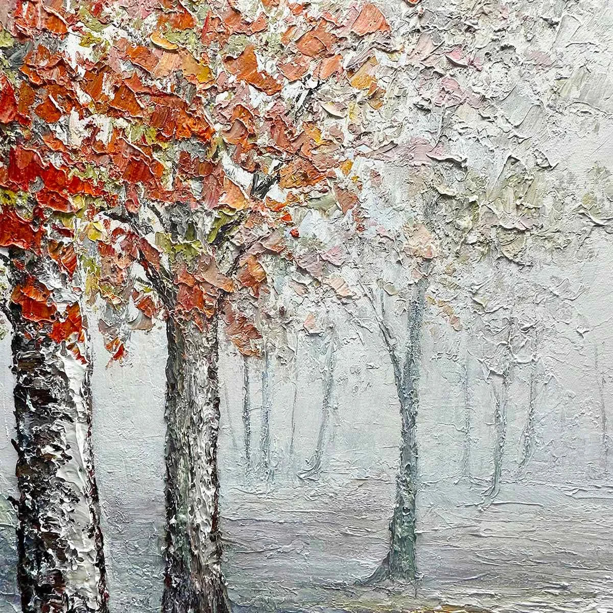 AUTUMN WHISPERS: Atmospheric Forest Landscape Painting, Horizontal Wall Art | rectangular format, hand-painted canvas edge