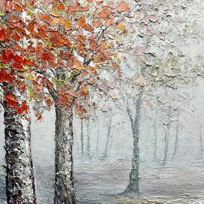 AUTUMN WHISPERS: Atmospheric Forest Landscape Painting, Horizontal Wall Art | rectangular format, hand-painted canvas edge