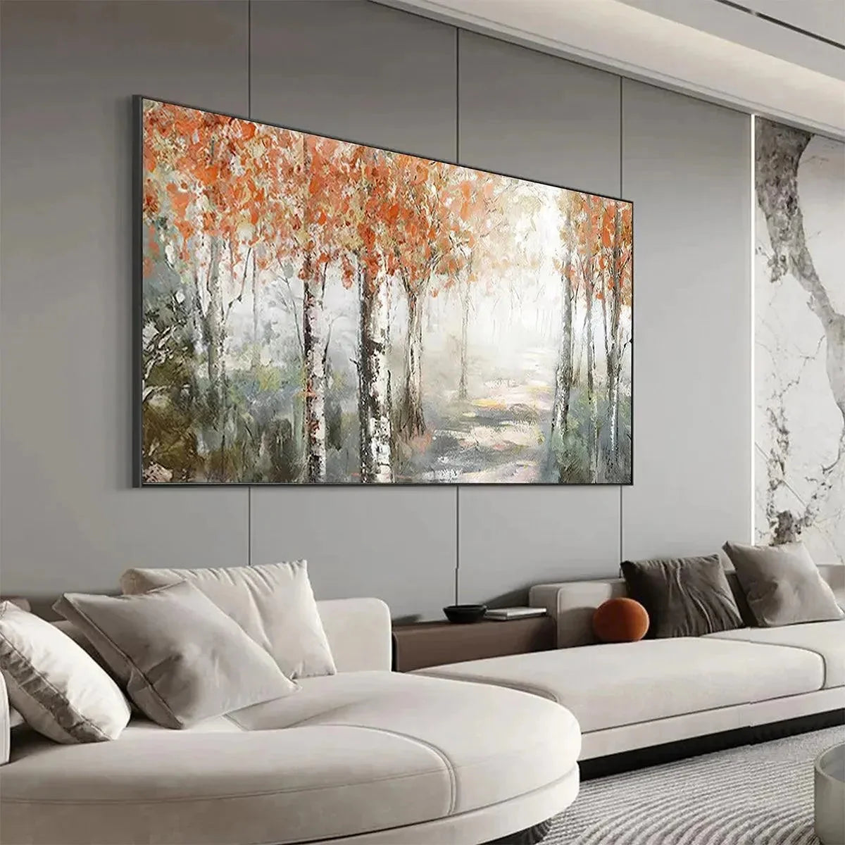 AUTUMN WHISPERS: Atmospheric Forest Landscape Painting, Horizontal Wall Art | rolled canvas, ready for custom framing