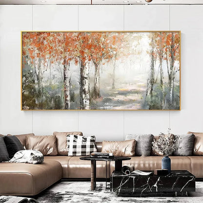 AUTUMN WHISPERS: Atmospheric Forest Landscape Painting, Horizontal Wall Art | multi palette, original dining room art