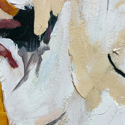 AUTUMN WHISPERS: Textured Abstract Impasto Oil Painting | black frame version on white wall