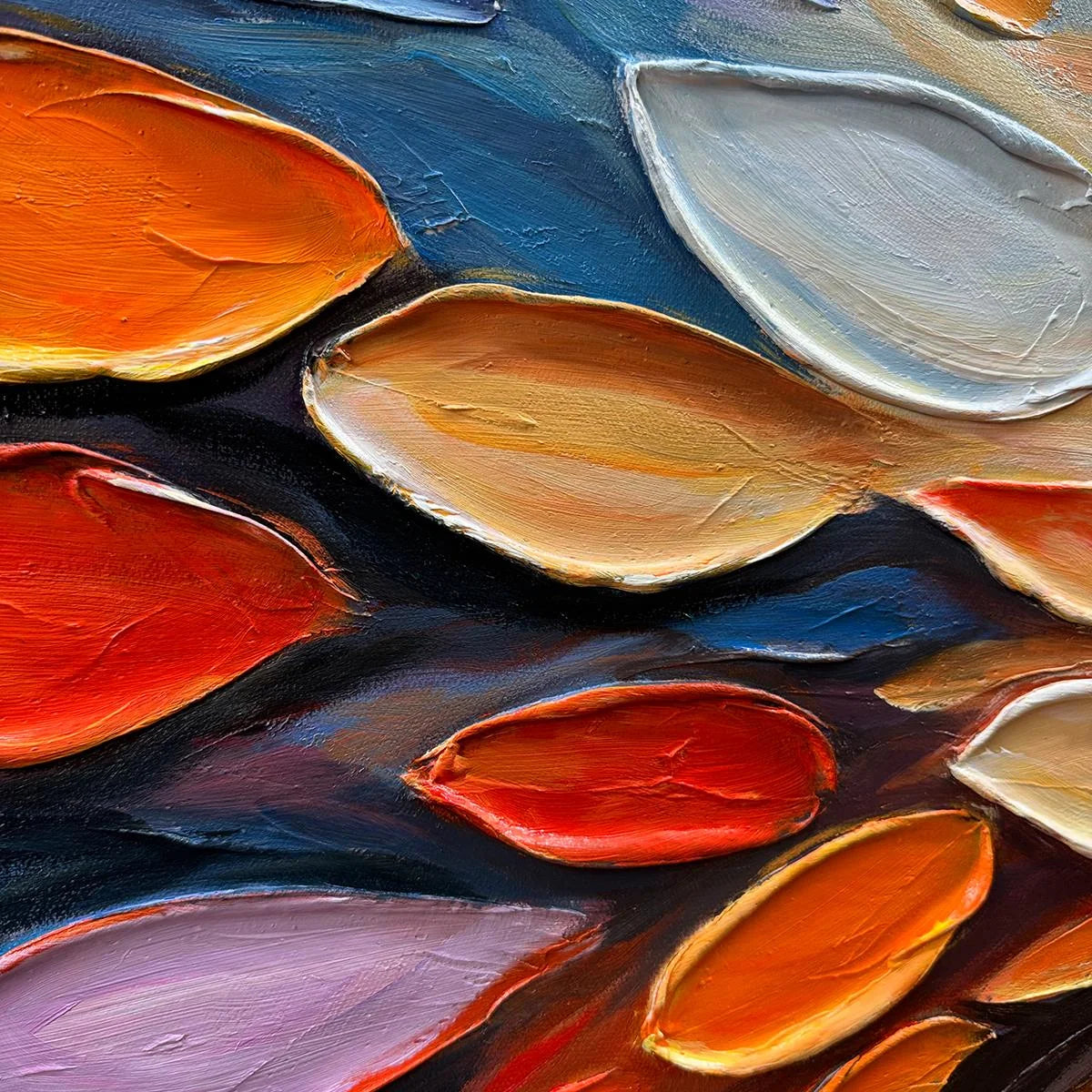 AUTUMN'S BURST: Textured Abstract Leaf Oil Painting | rectangular format, hand-painted canvas edge