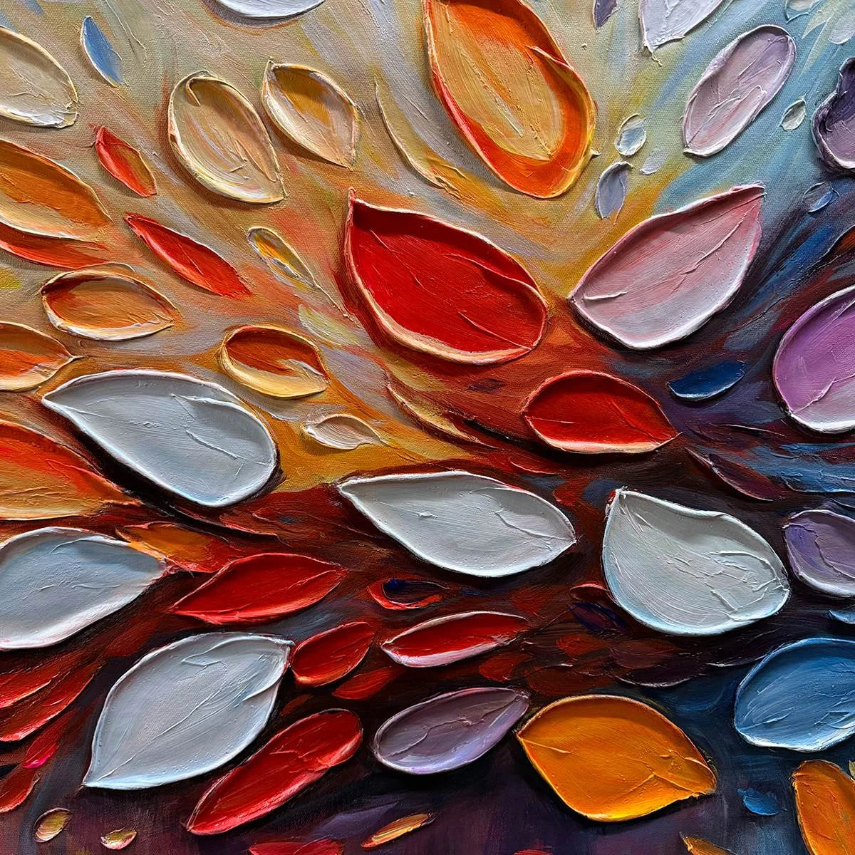 AUTUMN'S BURST: Textured Abstract Leaf Oil Painting | rolled canvas, ready for custom framing