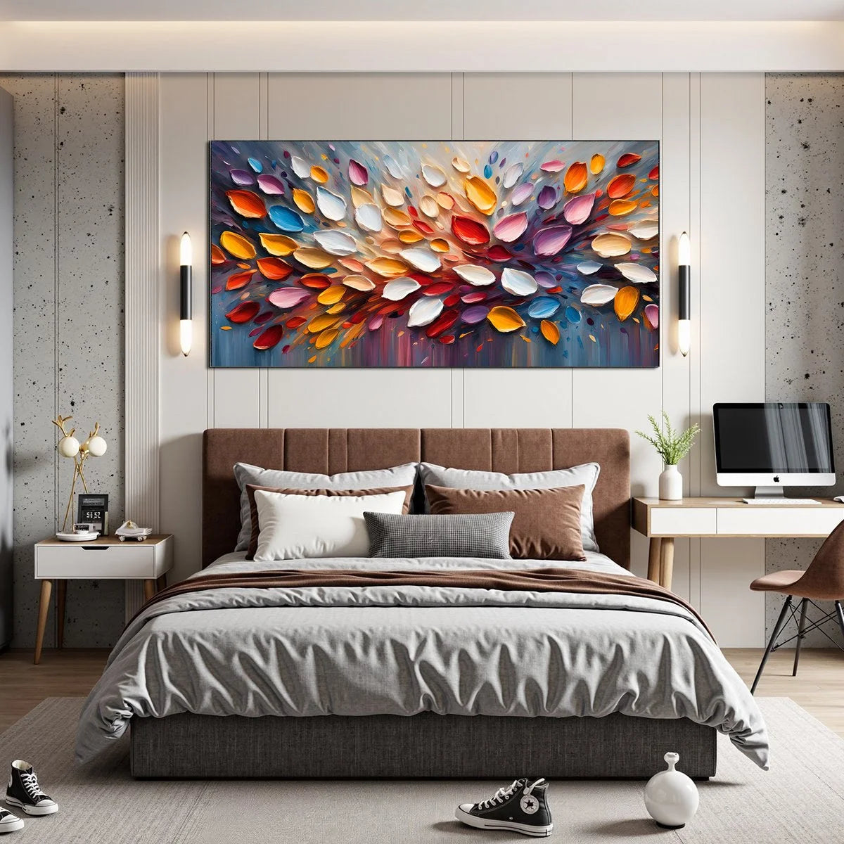AUTUMN'S BURST: Textured Abstract Leaf Oil Painting | textured mood, soft natural light studio shot