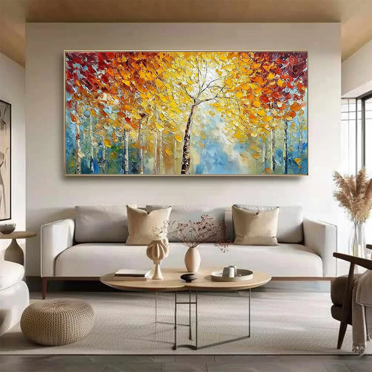 AUTUMN'S EMBRACE: Textured Palette Knife Autumn Forest Oil Painting | Abstract closeup, raised brushwork detail