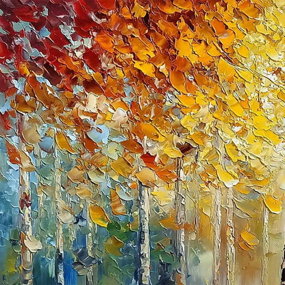 AUTUMN'S EMBRACE: Textured Palette Knife Autumn Forest Oil Painting | rectangular format, hand-painted canvas edge