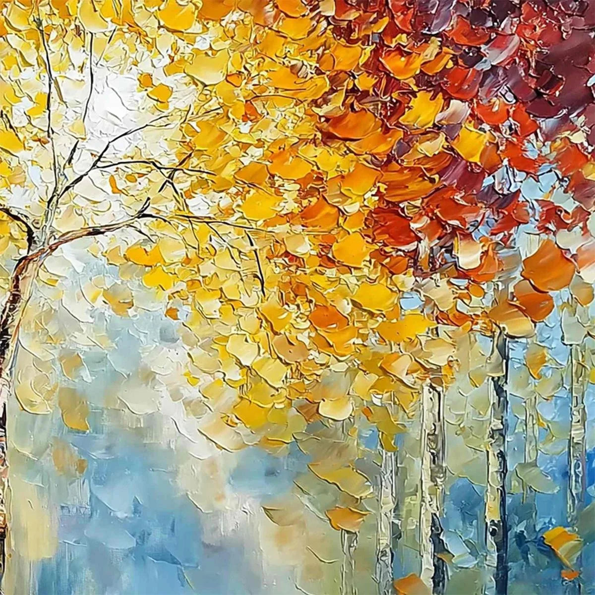 AUTUMN'S EMBRACE: Textured Palette Knife Autumn Forest Oil Painting | rolled canvas, ready for custom framing