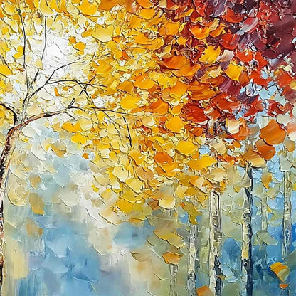 AUTUMN'S EMBRACE: Textured Palette Knife Autumn Forest Oil Painting | rolled canvas, ready for custom framing