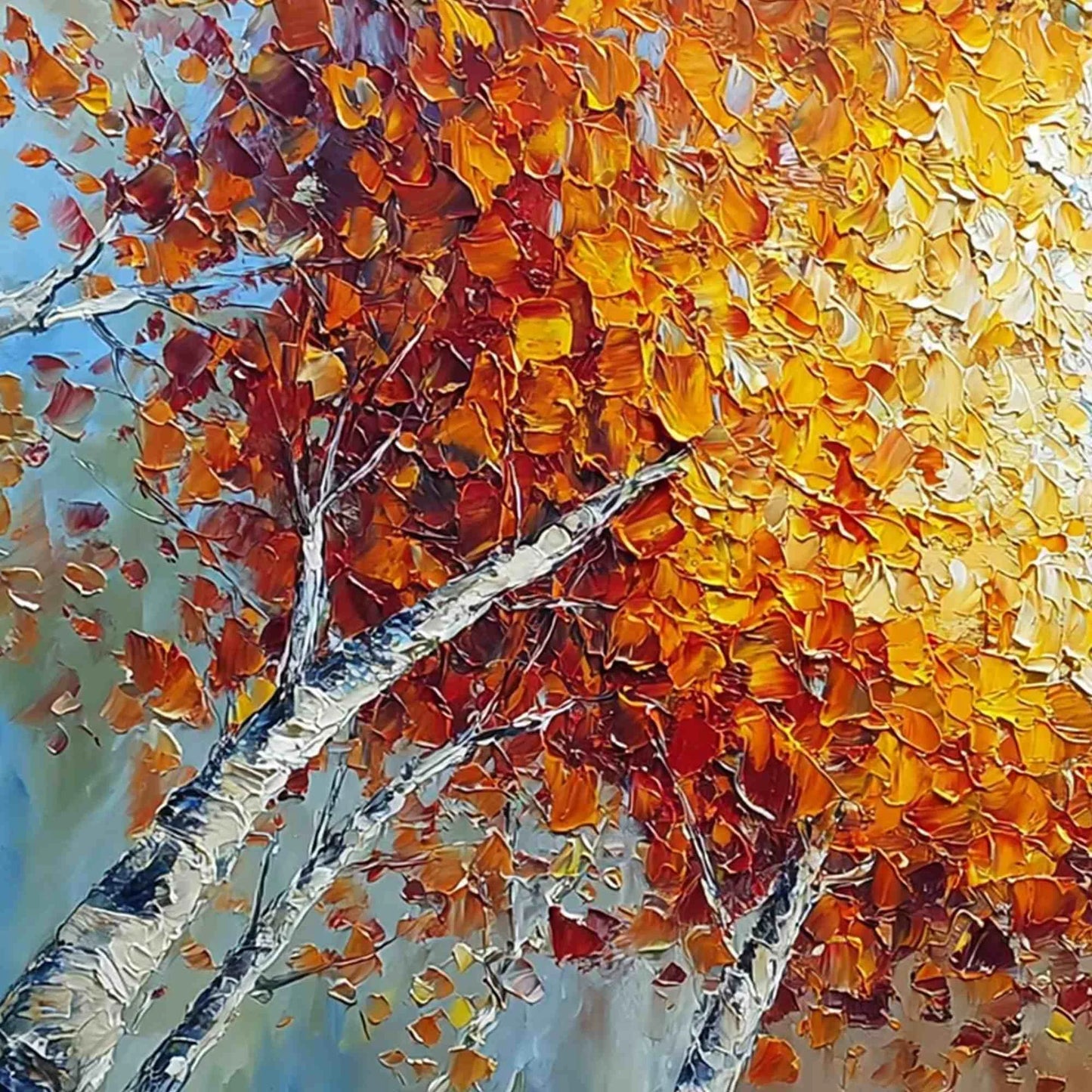 Autumn's Gaze Palette Knife Forest Landscape Oil Painting | rectangular format, hand-painted canvas edge