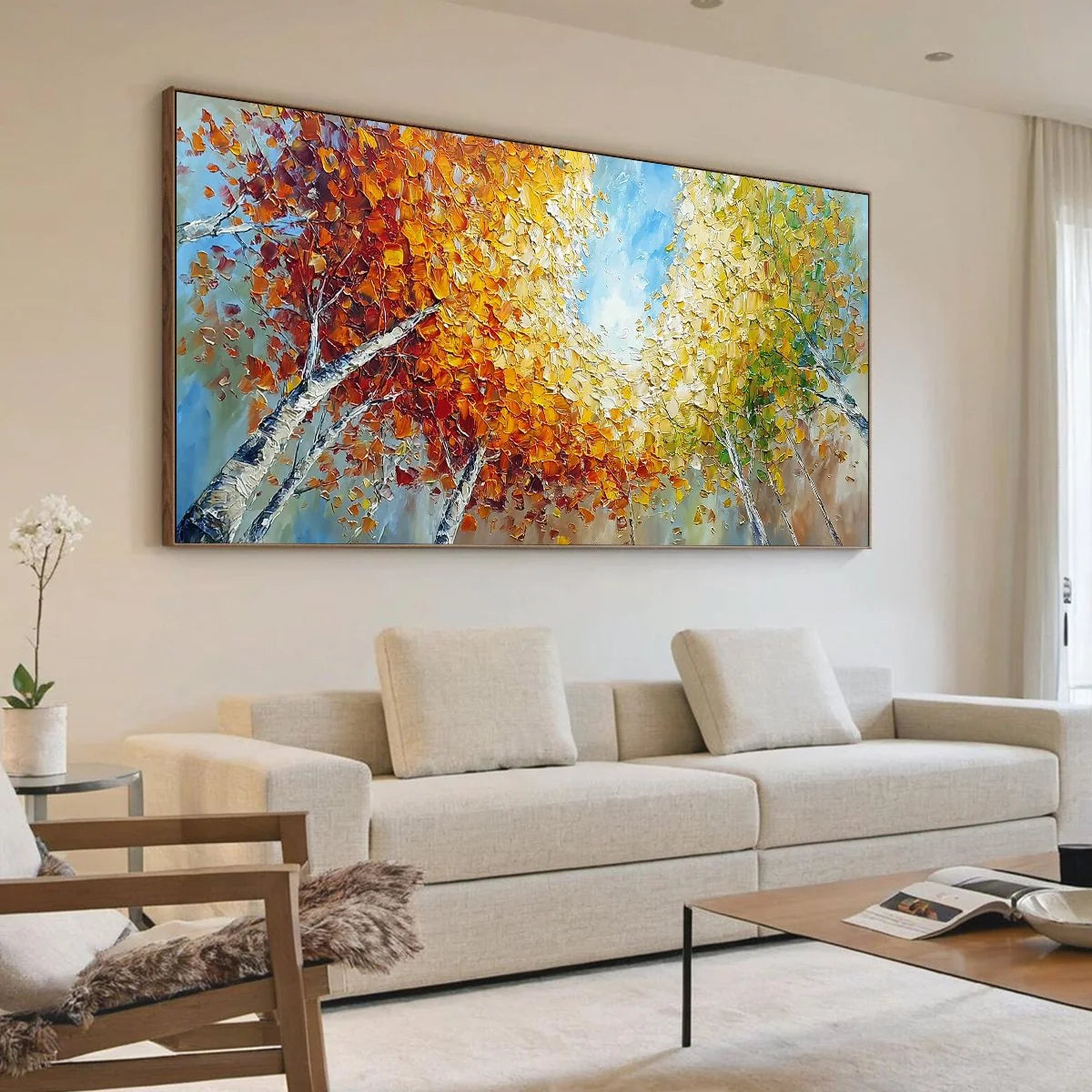 Autumn's Gaze Palette Knife Forest Landscape Oil Painting | palette knife mood, soft natural light studio shot