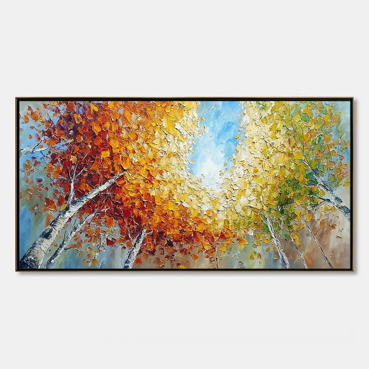 Autumn's Gaze Palette Knife Forest Landscape Oil Painting | hanging in living room, palette knife wall art
