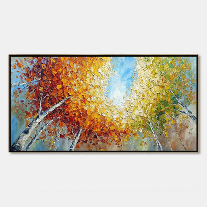 Autumn's Gaze Palette Knife Forest Landscape Oil Painting | hanging in living room, palette knife wall art