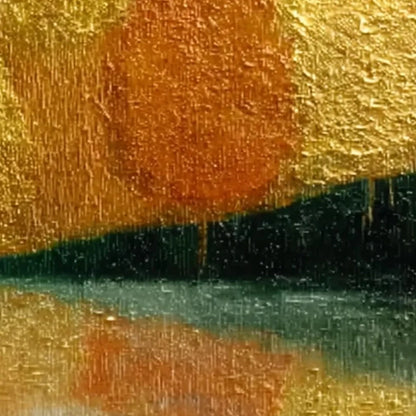 AUTUMN'S TREASURE: Whimsical Textured Gold Leaf Cat Painting | rectangular format, hand-painted canvas edge