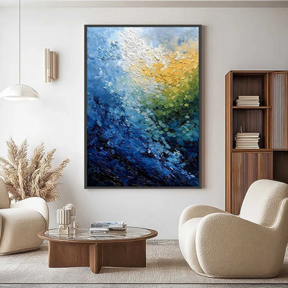 AVALON: Vertical Textured Abstract Seascape Oil Painting | textured closeup, raised brushwork detail