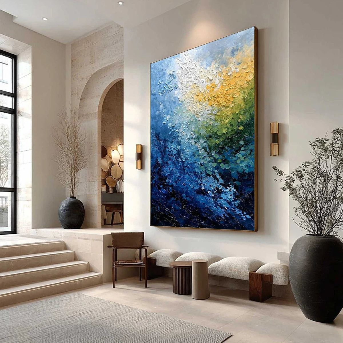AVALON: Vertical Textured Abstract Seascape Oil Painting | textured mood, soft natural light studio shot