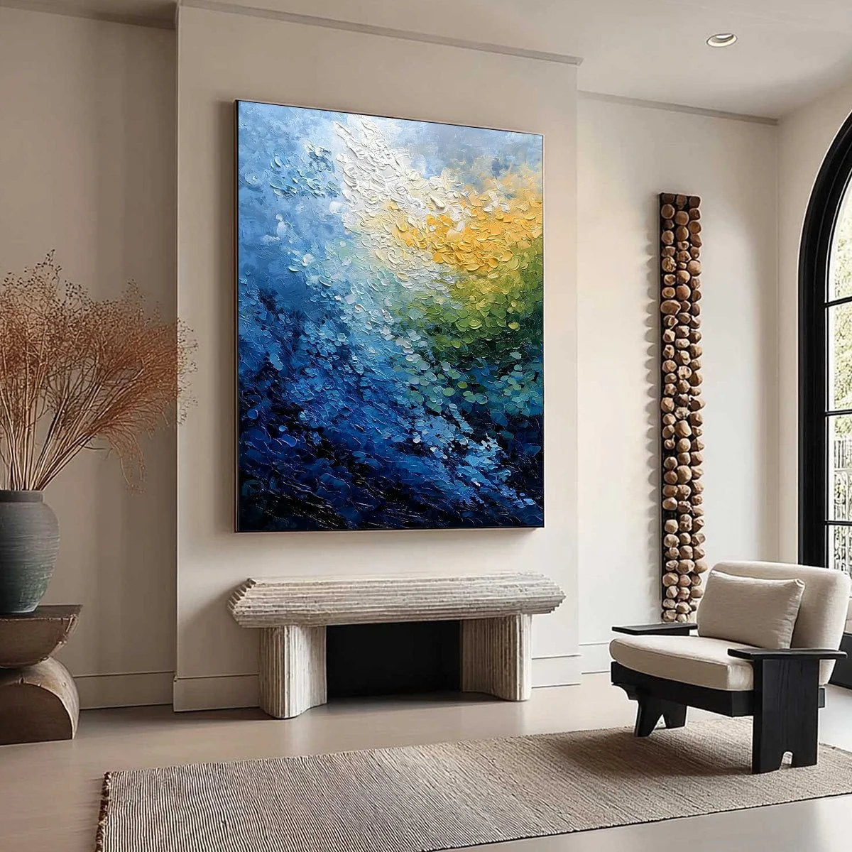 AVALON: Vertical Textured Abstract Seascape Oil Painting | multi palette, original dining room art
