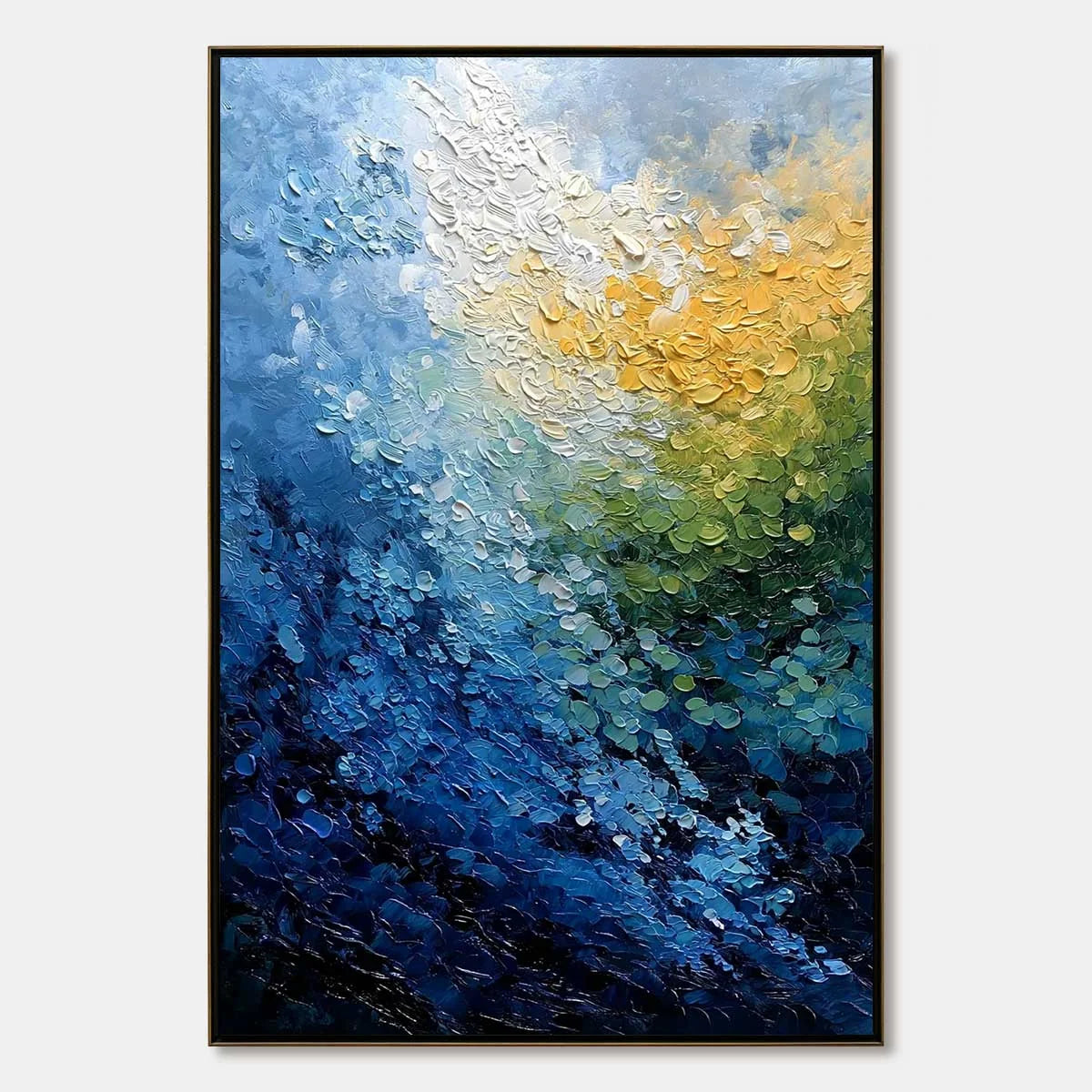 AVALON: Vertical Textured Abstract Seascape Oil Painting | hanging in living room, textured wall art