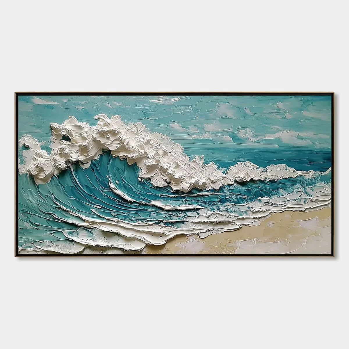 AZURE CREST: Heavily Textured Impasto Ocean Wave Oil Painting | hanging in living room, impasto wall art