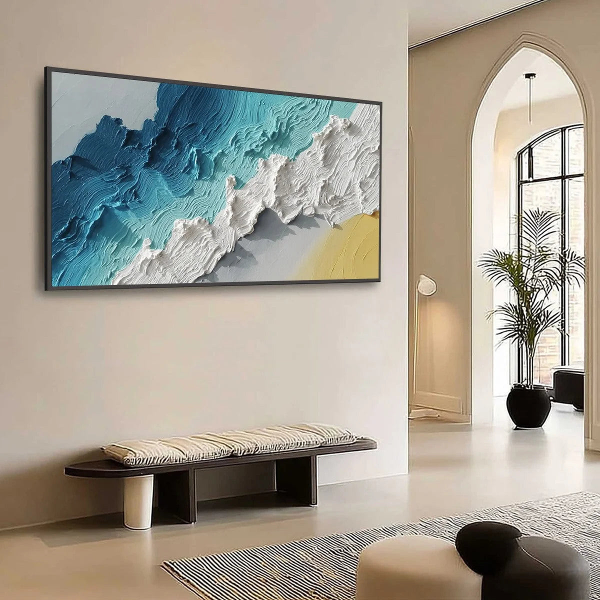 AZURE CREST: Heavy Texture Abstract Seascape Painting | textured mood, soft natural light studio shot