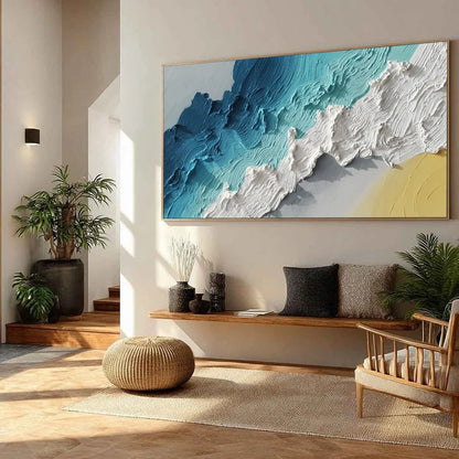 AZURE CREST: Heavy Texture Abstract Seascape Painting | blue palette, original dining room art