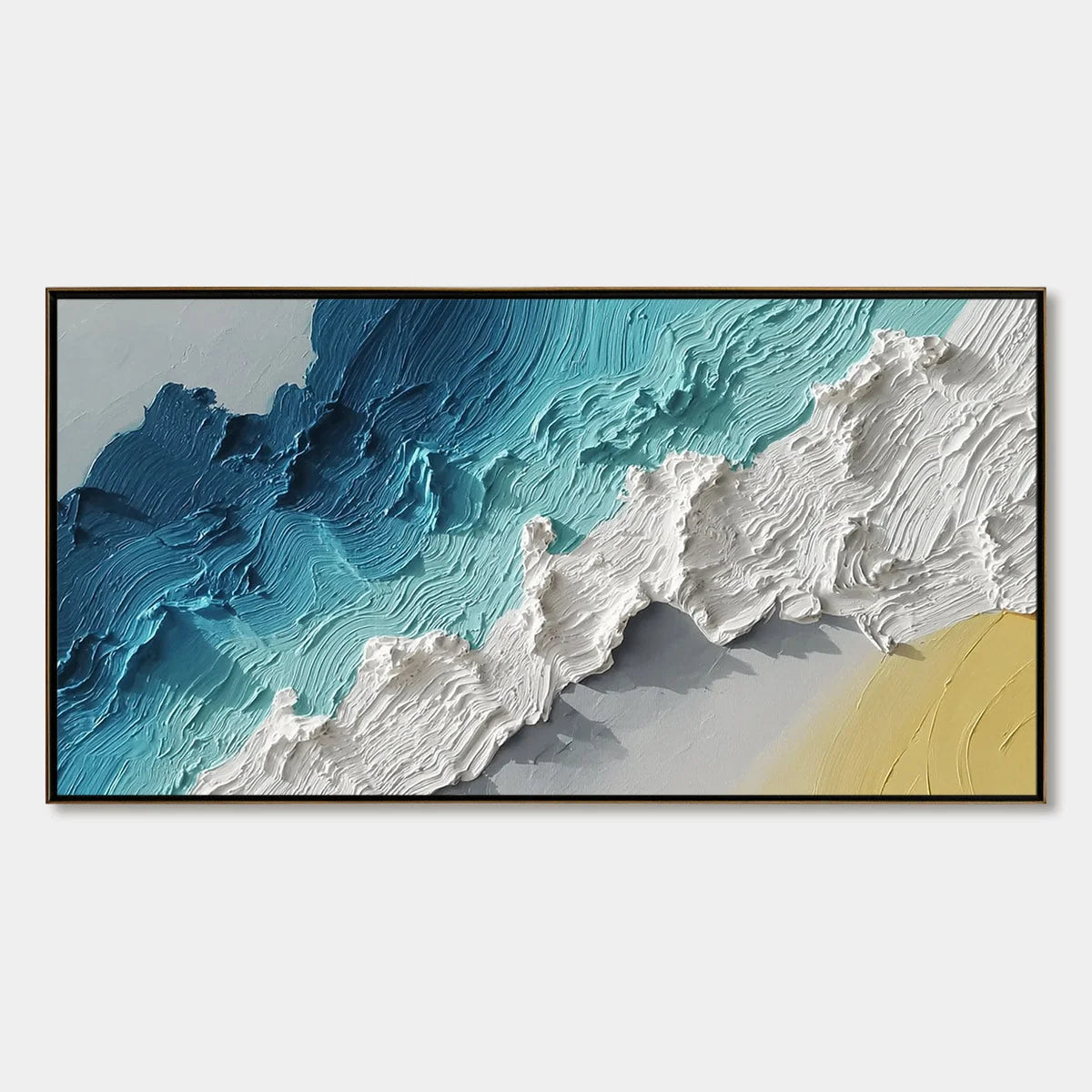 AZURE CREST: Heavy Texture Abstract Seascape Painting | hanging in living room, textured wall art