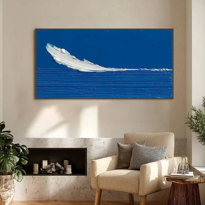 AZURE CREST: Minimalist Abstract Seascape Impasto Oil Painting | Minimalist closeup, raised brushwork detail