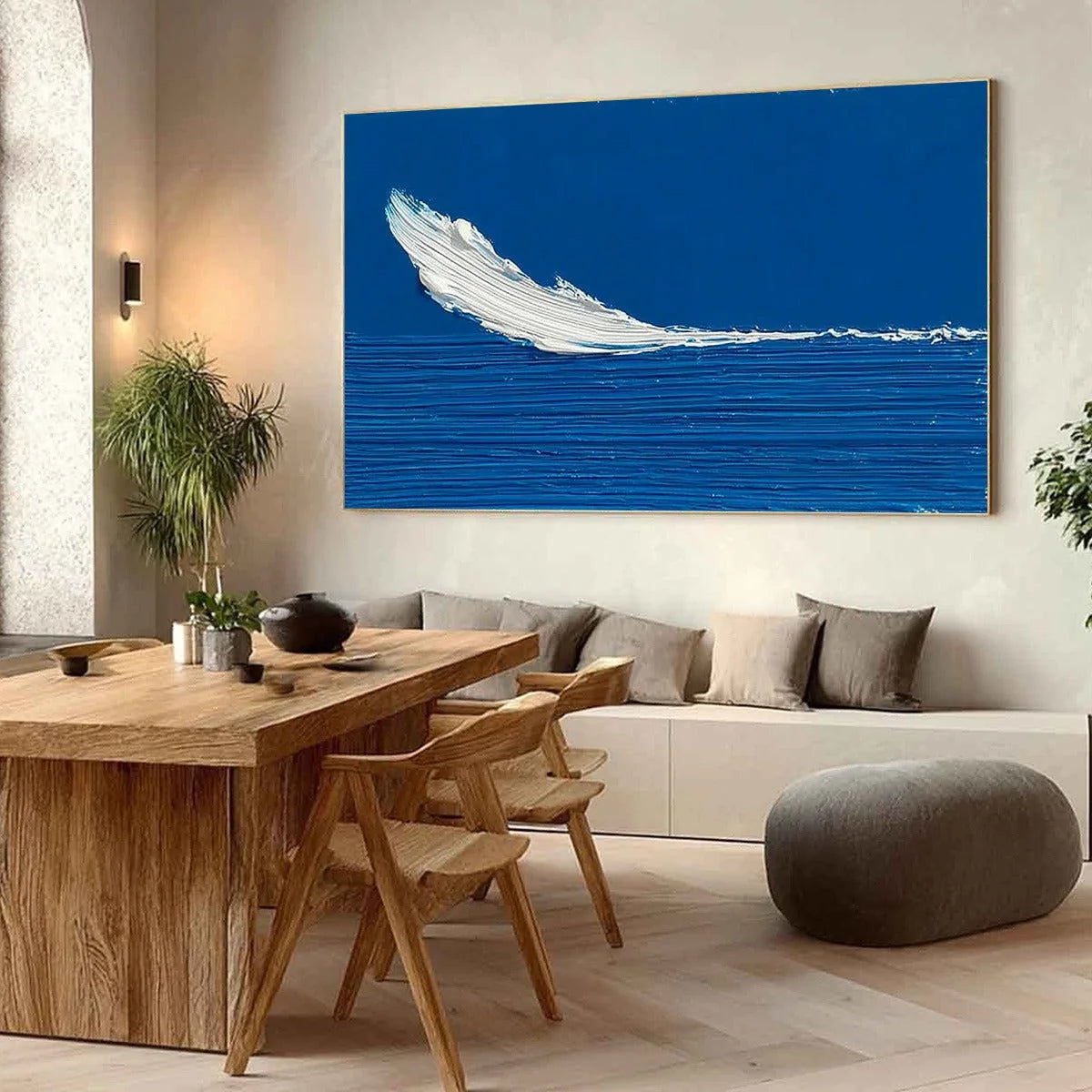 AZURE CREST: Minimalist Abstract Seascape Impasto Oil Painting | Minimalist mood, soft natural light studio shot