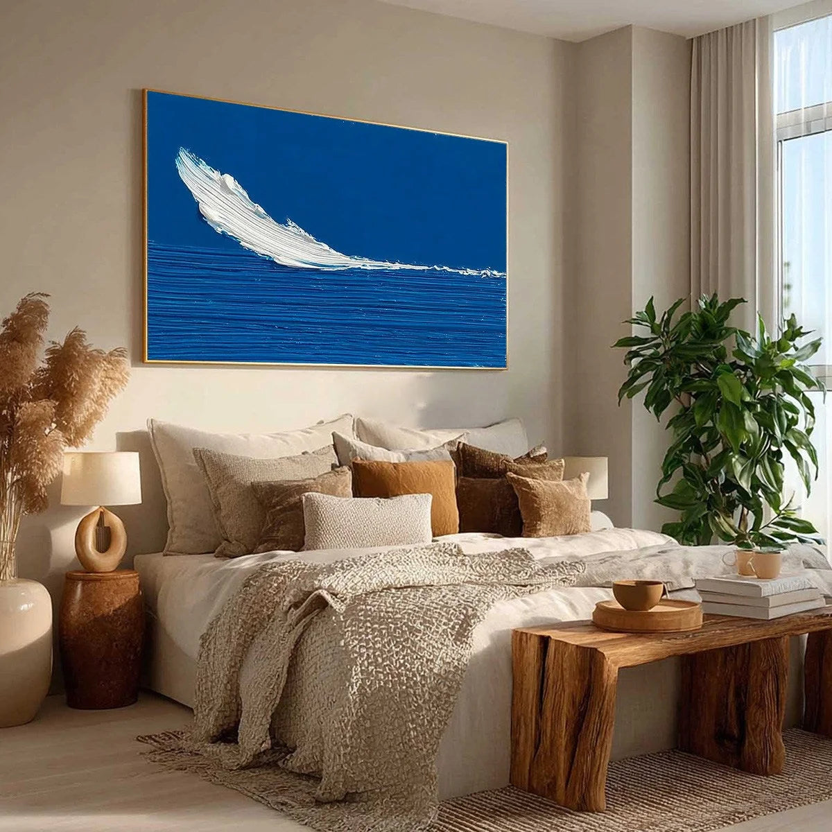 AZURE CREST: Minimalist Abstract Seascape Impasto Oil Painting | blue palette, original Hand-painted on premium stretched canvas using artist-grade oils; rich layered surface combines smooth gradie...