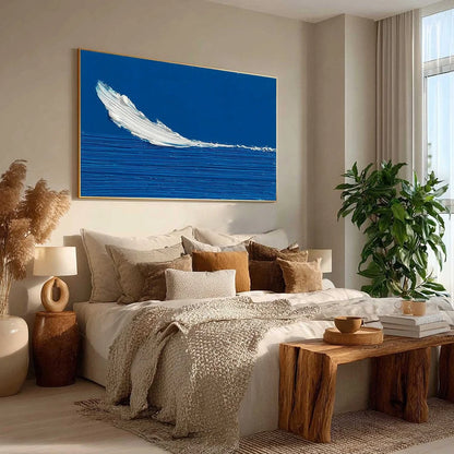 AZURE CREST: Minimalist Abstract Seascape Impasto Oil Painting | blue palette, original Hand-painted on premium stretched canvas using artist-grade oils; rich layered surface combines smooth gradie...