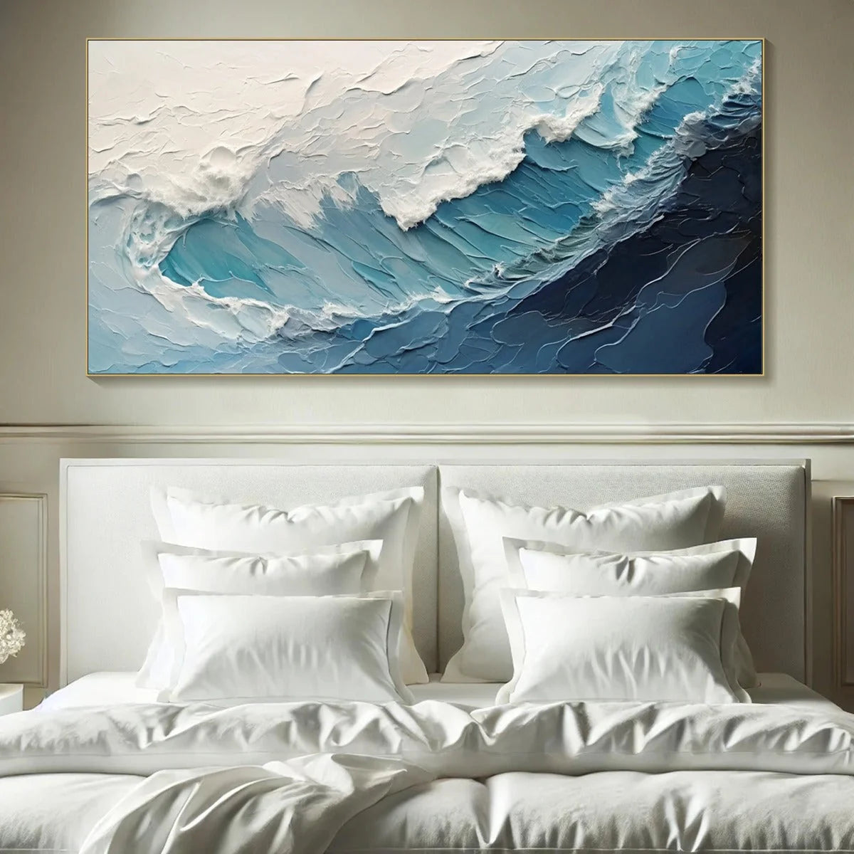 AZURE CREST: Ocean Waves Abstract Impasto Oil Painting | impasto closeup, raised brushwork detail