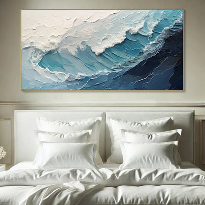 AZURE CREST: Ocean Waves Abstract Impasto Oil Painting | impasto closeup, raised brushwork detail